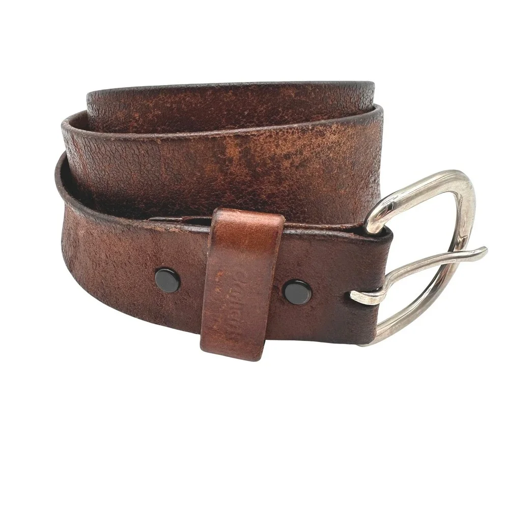 Carhartt Mens Classic Saddle Brown Distressed Leather Work Belt Silver Buckle